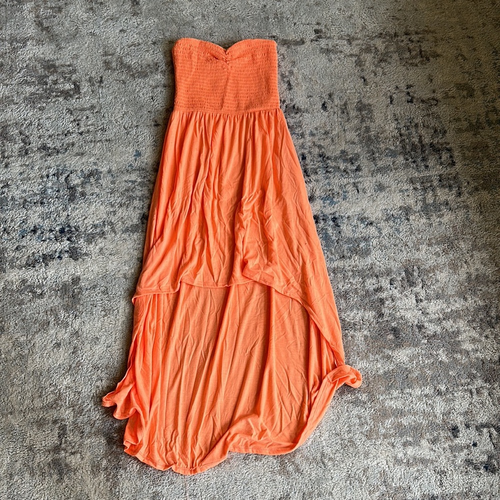 Orange strapless beach dress
